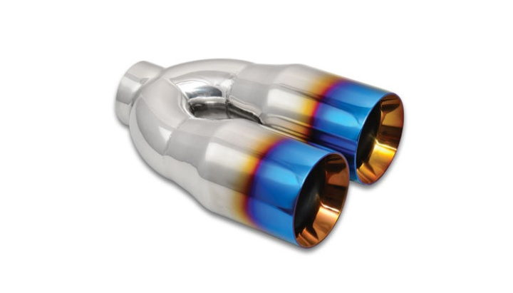 Dual 3.5\'\' Round Stainless Steel Tips Burnt Blue Finish (Double Wall, Straight Cut) Vibrant Performance in the group Tuning / Exhaust and Manifold / Exhaust tips at DDESIGN Scandinavia AB (1339B)