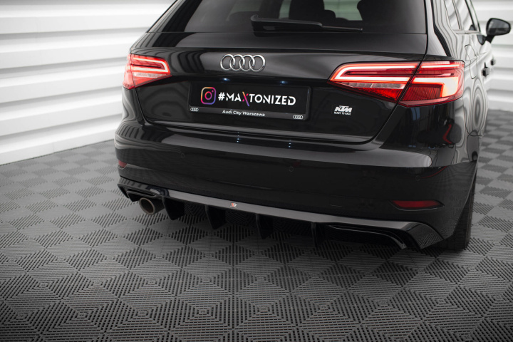 Audi A3 Sportback 8V Facelift 2016-2020 Diffuser (Version With One Exhaust Tip On Single Side) Rear Valance Maxton Design in the group Select car model / Audi / A3 - S3 - RS3 (8V) 2012-2019 / Styling at DDESIGN Scandinavia AB (AU-A3-3F-SB-RS1GO_)