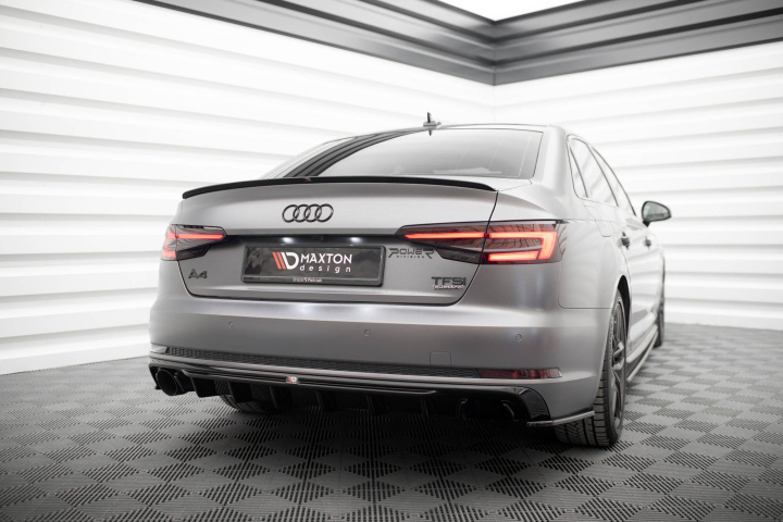 Audi A4 S-line B9 2015- 2019 Rear Valance (Version with single exhaust tips on one side) Maxton Design in the group Select car model / Audi / A4 - S4 - RS4 (B9) 2015+ / Styling at DDESIGN Scandinavia AB (AU-A4-B9-SLINE-RS1GO_)