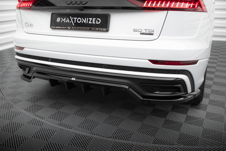 Audi Q8 S-Line Mk1 2018-2023 Central Rear Splitter (With Vertical Bars) V.1 Maxton Design in the group Select car model / Audi / Q8 - SQ8 - RS Q8 2018+ at DDESIGN Scandinavia AB (AU-Q8-1-SLINE-RD1G-RD2G)