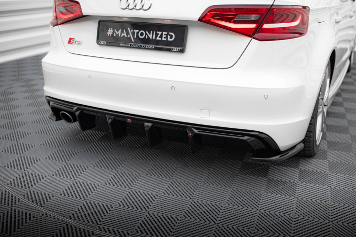 Audi A3 S-Line Sportback 8V 2013-2016 Rear Valance (Version with single exhaust tips on one side) Maxton Design in the group Select car model / Audi / A3 - S3 - RS3 (8V) 2012-2019 / Styling at DDESIGN Scandinavia AB (AU-S3-8V-SB-RS1GO_)