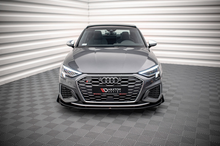 Audi S3 / A3 S-Line 8Y 2020-2024 Street Pro Front Splitter + Flaps Black-Red + Gloss Flaps Maxton Design in the group Select car model / Audi / A3 - S3 - RS3 (8Y) 2020+ / Styling at DDESIGN Scandinavia AB (AUA38YSLINECNCFD1BRBFSF1G)