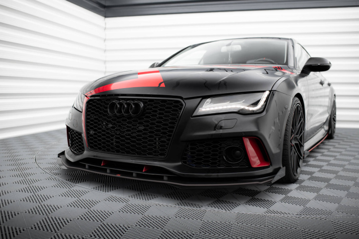 Audi A7 (RS7 Look) C7 2010-2014 Street Pro Front Splitter + Flaps Black-Red + Gloss Flaps Maxton Design in the group Select car model / Audi / A7 - S7 - RS7 (4G8) 2010-2018 / Styling at DDESIGN Scandinavia AB (AUA7C7RS7LOOKCNCFD1BRBFSF)