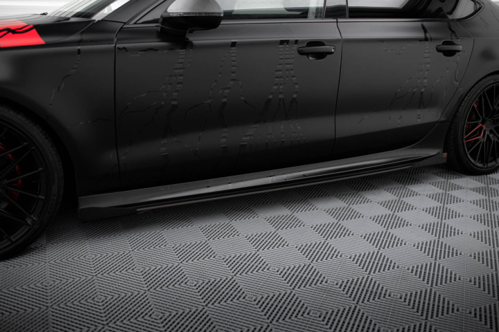 Audi A7 (RS7 Look) C7 2010-2014 Street Pro Side Skirts Diffusers + Flaps Black-Red + Gloss Flaps Maxton Design in the group Select car model / Audi / A7 - S7 - RS7 (4G8) 2010-2018 / Styling at DDESIGN Scandinavia AB (AUA7C7RS7LOOKCNCSD1BRBSF1)