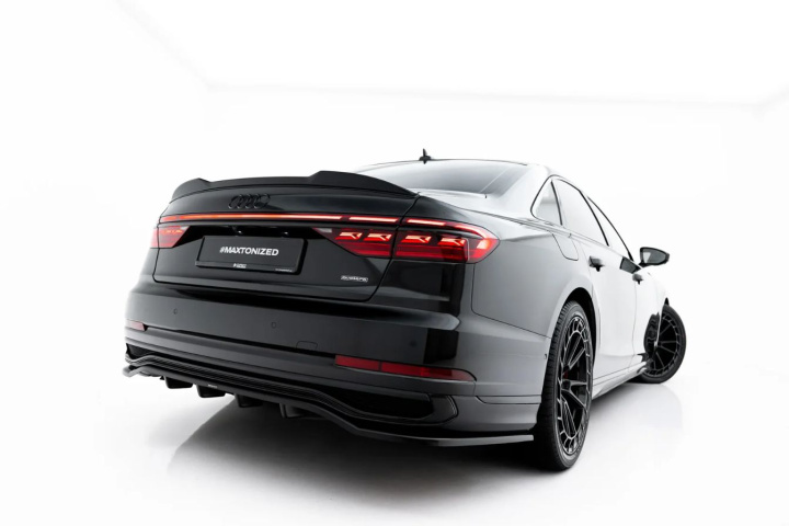 Central Rear Splitter (with Vertical Bars) Audi A8 S-Line Long D5 Facelift 2021-2026 Maxton Design in the group Select car model / Audi / A8 - S8 (D5) 2019+ at DDESIGN Scandinavia AB (AUA8D5FSLINELRD1GRD2G)