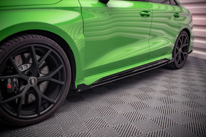 Audi RS3 Sedan 8Y 2020-2024 Street Pro Side Skirts Diffusers + Flaps Black-Red + Gloss Flaps Maxton Design in the group Select car model / Audi / A3 - S3 - RS3 (8Y) 2020+ / Styling at DDESIGN Scandinavia AB (AURS38YSCNC-SD1BRB-SF1G)