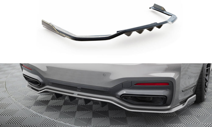 BMW 7 M-Sport G11 / G12 Facelift 2019-2022 Prepreg Carbon Fiber Rear Splitter Maxton Design in the group Select car model at DDESIGN Scandinavia AB (CFBM711FMPACKRD1245P )