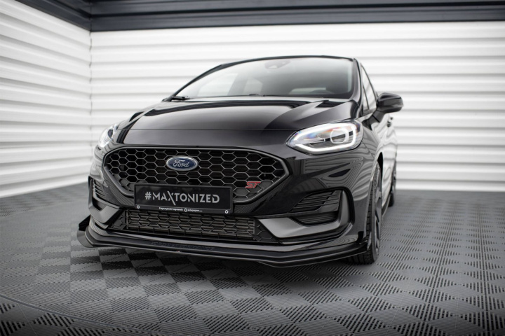 Ford Fiesta ST Mk8 Facelift 2021-2024 Street Pro Front Splitter + Flaps Black-Red + Gloss Flaps Maxton Design in the group Select car model / Ford / Fiesta MK8 17+ / Styling at DDESIGN Scandinavia AB (FOFI8FSTCNC-FD1BRB-FSF1G)