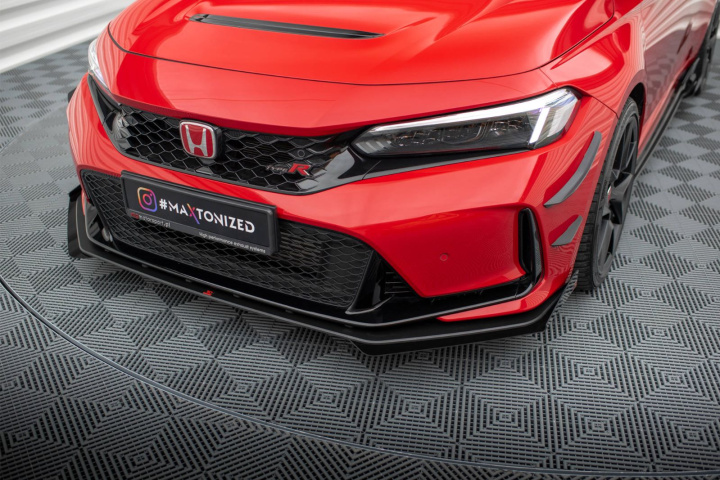 Honda Civic Type-R Mk 11 2023- Street Pro Front Splitter + Flaps Black-Red + Gloss Flaps Maxton Design in the group Select car model / Honda / Civic FE - FL 2021+ at DDESIGN Scandinavia AB (HOCI11TYPERCNCFD1BRBFSF1G)