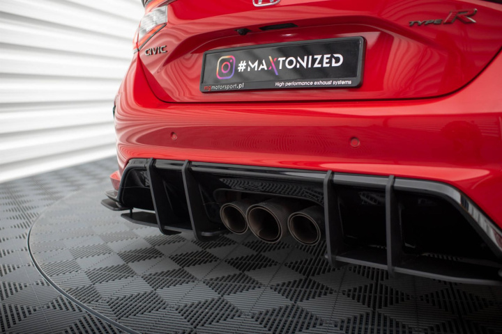 Honda Civic Type-R Mk 11 2023- Street Pro Rear Side Splitters + Flaps Black-Red + Gloss Flaps Maxton Design in the group Select car model / Honda / Civic FE - FL 2021+ at DDESIGN Scandinavia AB (HOCI11TYPERCNCRSD1BBRBIRS)