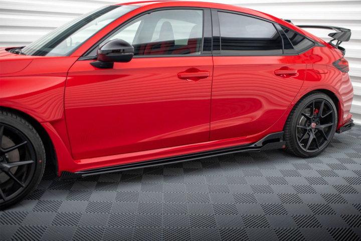 Honda Civic Type-R Mk 11 2023- Street Pro Side Skirts Diffusers + Flaps Black-Red + Gloss Flaps Maxton Design in the group Select car model / Honda / Civic FE - FL 2021+ at DDESIGN Scandinavia AB (HOCI11TYPERCNCSD1BRBSF1G)