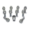 HR-1454503SET (8pc Wheelbolts, 2pc Locking Bolts) M14x1,5 round head 13mm seat round head aluminium cone Silver, Length 45mm