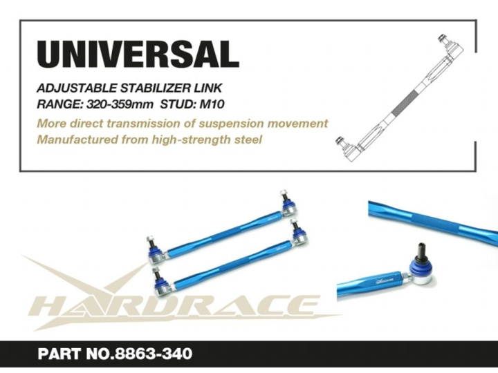 Universal Universal Adj. Stabilizer Linkrange:320-359mm 10mm Stud Rod End2pcs/Set Hardrace in the group Universal products / Chassis / Chassis parts & Spare parts for coilovers / Spare parts & accessories for coilovers and air suspension / Stab links - Anti-roll bars at DDESIGN Scandinavia AB (HR-8863-340)