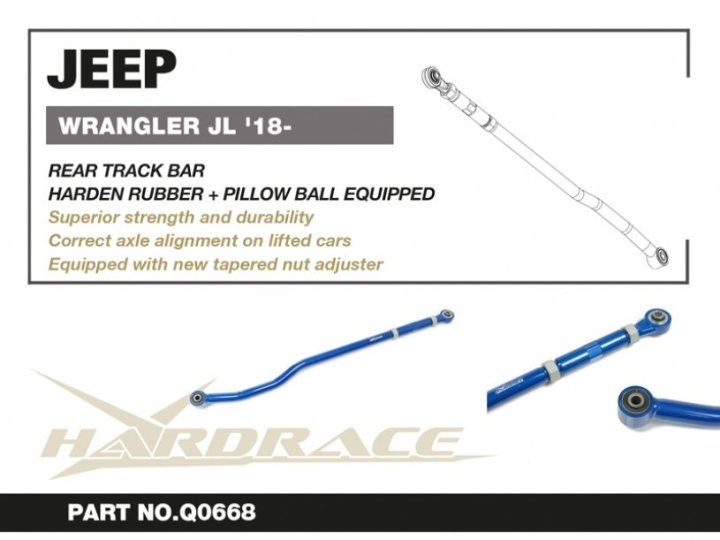 Jeep Wrangler 18- Jlrear Track Bar-Adjustable, Lift 0~4 Inches V2.(Harden Rubber+Pillow Ball) - 1pcs/Set Hardrace in the group Select car model / Jeep / Wrangler JL 2018+ / Chassis at DDESIGN Scandinavia AB (HR-Q0668)