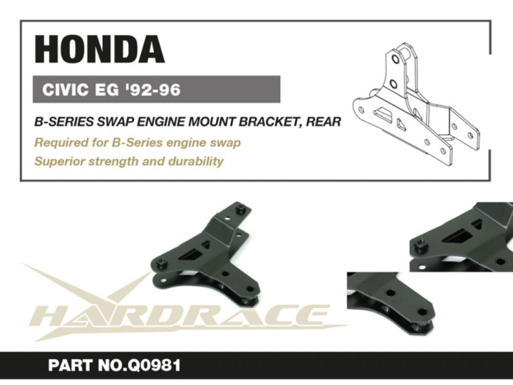 Honda Civic Eg 92-96 B-Series Swap Engine Mount Bracket, Rear - 1pcs/Set Hardrace in the group Select car model / Honda / Civic EG-EH-EJ 92-95 / Tuning / Engine & Gearbox Mounts at DDESIGN Scandinavia AB (HR-Q0981)
