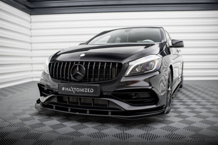 Mercedes-Benz A AMG-Line W176 Facelift 2015-2018 Street Pro Front Splitter + Flaps Black-Red + Gloss Flaps Maxton Design in the group Select car model / Mercedes Benz / A-Class 12-18 (W176) / Styling at DDESIGN Scandinavia AB (MEA176FAMGLINECNCFD1BRBFS)