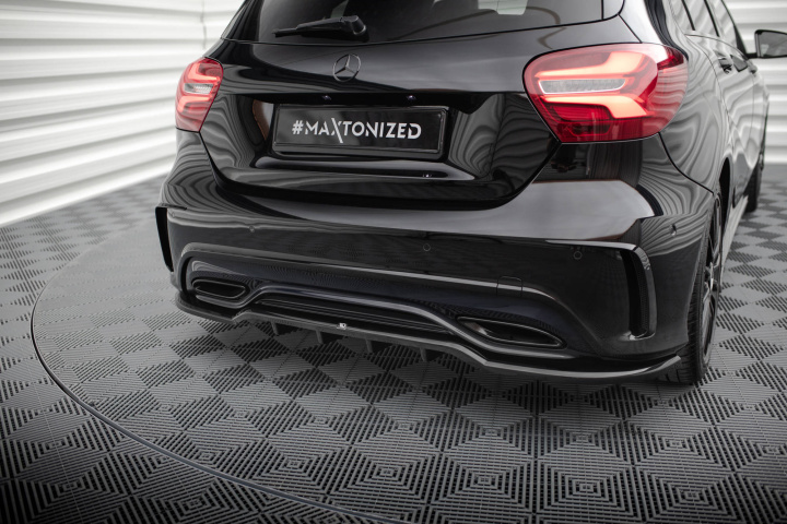 Central Rear Splitter (with vertical bars) Mercedes-Benz A AMG-Line W176 Facelif Maxton Design in the group Select car model / Mercedes Benz / A-Class 12-18 (W176) / Styling at DDESIGN Scandinavia AB (MEA176FAMGLINERD1GRD2G)