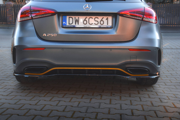 Central Rear Splitter (WITH Vertical Bars) Mercedes-Benz A Hatchback AMG-Line W177 2018-2023 Maxton Design in the group Select car model / Mercedes Benz / A-Class 18+ (W177) at DDESIGN Scandinavia AB (MEA177AMGLINERD1GRD2G)