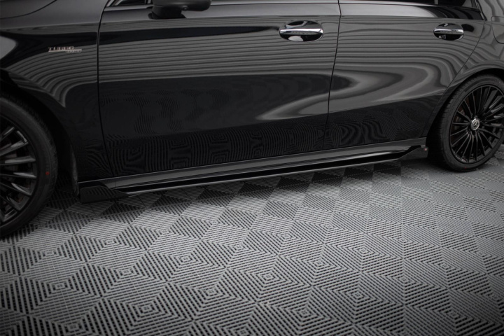 Mercedes-AMG A35 W177 Facelift 2023- Street Pro Side Skirts Diffusers + Flaps Black-Red + Gloss Flaps Maxton Design in the group Select car model / Mercedes Benz / A-Class 18+ (W177) at DDESIGN Scandinavia AB (MEA177F35CNC-SD1BRB-SF1G)