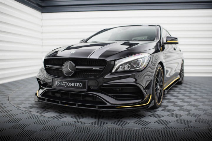Mercedes-AMG CLA 45 Aero C117 Facelift 2017-2019 Street Pro Front Splitter + Flaps Black-Red + Gloss Flaps Maxton Design in the group Select car model / Mercedes Benz / CLA-Class 13-19 (C117) / Styling at DDESIGN Scandinavia AB (MECLA117AMGAEROCNCFD1BRBF)