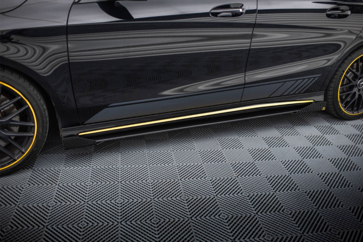Mercedes-AMG CLA 45 C117 Facelift 2017-2019 Street Pro Side Skirts Diffusers + Flaps Black-Red + Gloss Flaps Maxton Design in the group Select car model / Mercedes Benz / CLA-Class 13-19 (C117) / Styling at DDESIGN Scandinavia AB (MECLA117AMGAEROCNCSD1BRBS)