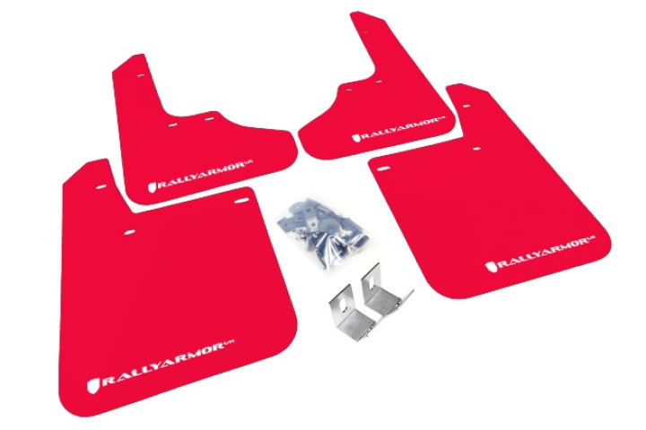 93-01 UR Impreza RED Rally Mud Flap White Logo Rally Armor in the group Select car model / Subaru / Impreza inkl. WRX - STI 92-00 / Styling at DDESIGN Scandinavia AB (MF2-UR-RDWH)