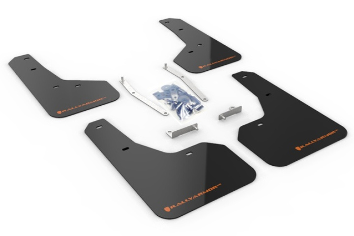 2019+ Subaru Forester Mud Flap Orange Logo Rally Armor in the group Select car model / Subaru / Forester (SK) 19+ / Styling at DDESIGN Scandinavia AB (MF52-UR-BLKOR)