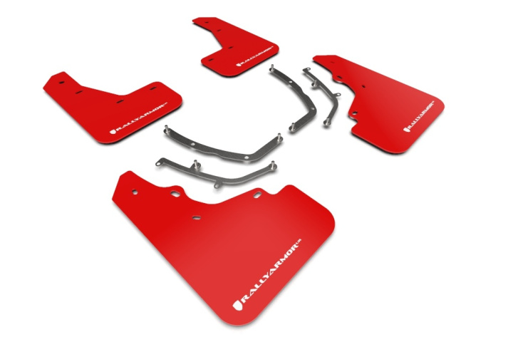 2019+ Mazda3 GT Sport Hatch Red Mud Flaps White Logo Rally Armor in the group Select car model / Mazda / 3 19+ at DDESIGN Scandinavia AB (MF61-UR-RDWH)