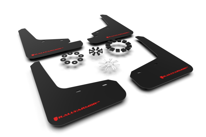 Tesla Model Y 20+ inc Juniper Mud Flaps Red Logo Rally Armor in the group Select car model / Tesla Motors / Tesla Model Y 2020+ at DDESIGN Scandinavia AB (MF72-UR-BLKRD)