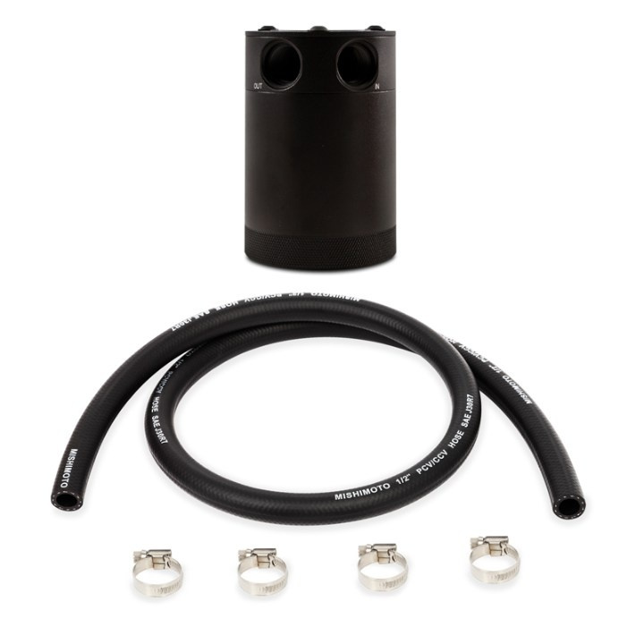Universal Compact Baffled Oil Catch Can Kit 2-Port Black with hoses Mishimoto in the group Universal products at DDESIGN Scandinavia AB (MMBCC-CBTWO-BKH)