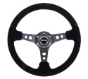 Reinforced Steering Wheel - 350mm Sport Steering Wheel (3\'\' Deep) - Black Spoke Suede Black Stitch