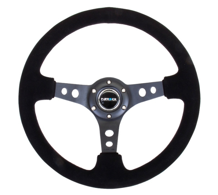 Reinforced Steering Wheel - 350mm Sport Steering Wheel (3\'\' Deep) - Black Spoke Suede Black Stitch in the group Interior / Steering Wheels & Hubs / Sports steering wheels & Wooden steering wheels / Drifting Steering Wheels at DDESIGN Scandinavia AB (NRG-RST-006-S)
