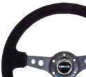 Reinforced Steering Wheel - 350mm Sport Steering Wheel (3\'\' Deep) - Black Spoke Suede Black Stitch