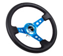 Reinforced Steering Wheel - 350mm Sport Steering Wheel (3\'\' Deep) - Blue Spoke w/ Round holes / Black Leather