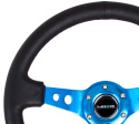 Reinforced Steering Wheel - 350mm Sport Steering Wheel (3\'\' Deep) - Blue Spoke w/ Round holes / Black Leather