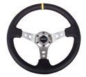 Reinforced Steering Wheel - 350mm Sport Steering Wheel (3\'\' Deep) - Gun Metal Spoke w/ Round holes / Black Leather / Yellow Center Mark