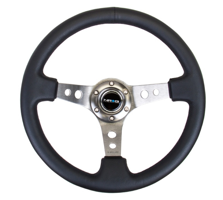 Reinforced Steering Wheel - 350mm Sport Steering Wheel (3\'\' Deep) - Gun Metal Spoke w/ Round holes / Black Leather in the group Interior / Steering Wheels & Hubs / Sports steering wheels & Wooden steering wheels / Drifting Steering Wheels at DDESIGN Scandinavia AB (NRG-RST-006GM)