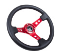 Reinforced Steering Wheel - 350mm Sport Steering Wheel (3\'\' Deep) - Red Spoke w/ Round holes / Black Leather