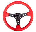 Reinforced Steering Wheel - 350mm Sport Steering Wheel (3\'\' Deep) - Black Spoke w/ Round holes / Red Leather / Black Stitch