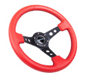 Reinforced Steering Wheel - 350mm Sport Steering Wheel (3\'\' Deep) - Black Spoke w/ Round holes / Red Leather / Black Stitch