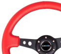 Reinforced Steering Wheel - 350mm Sport Steering Wheel (3\'\' Deep) - Black Spoke w/ Round holes / Red Leather / Black Stitch