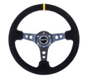 Reinforced Steering Wheel - 350mm Sport Steering Wheel (3\'\' Deep) - Suede Black Stitch w/ Yellow Center Mark