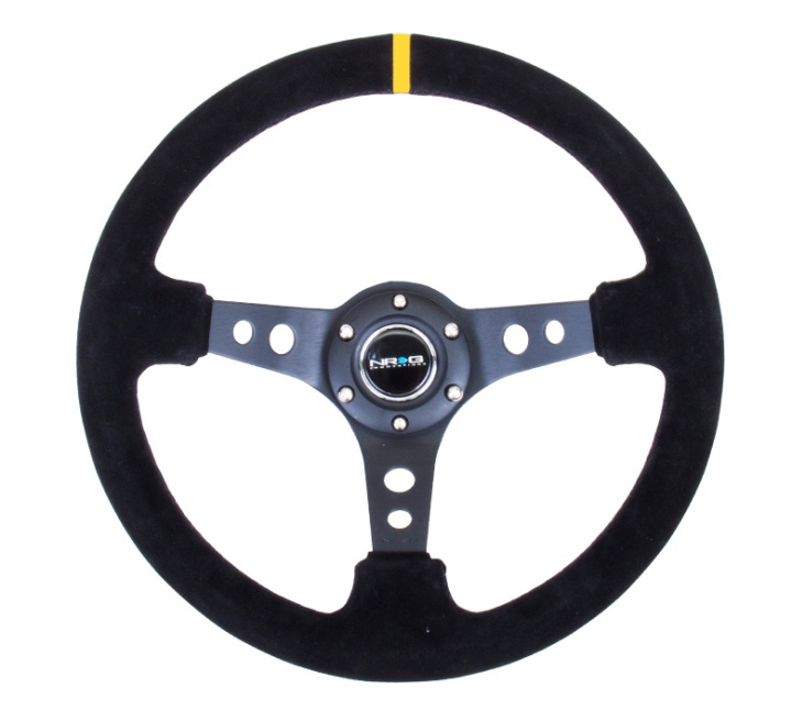 Reinforced Steering Wheel - 350mm Sport Steering Wheel (3\'\' Deep) - Suede Black Stitch w/ Yellow Center Mark in the group Interior / Steering Wheels & Hubs / Sports steering wheels & Wooden steering wheels / Drifting Steering Wheels at DDESIGN Scandinavia AB (NRG-RST-006S-Y)