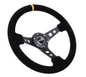 Reinforced Steering Wheel - 350mm Sport Steering Wheel (3\'\' Deep) - Suede Black Stitch w/ Yellow Center Mark