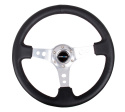 Reinforced Steering Wheel - 350mm Sport Steering Wheel (3\'\' Deep) - SILVER Spoke w/ Round holes / Black Leather