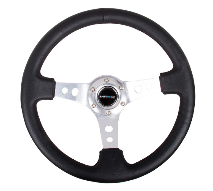 Reinforced Steering Wheel - 350mm Sport Steering Wheel (3\'\' Deep) - SILVER Spoke w/ Round holes / Black Leather in the group Interior / Steering Wheels & Hubs / Sports steering wheels & Wooden steering wheels / Drifting Steering Wheels at DDESIGN Scandinavia AB (NRG-RST-006SL)