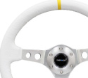 Reinforced Steering Wheel - 350mm Sport (3\'\' Deep) Silver Spoke, White Leather finish,White Stitch