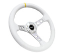 Reinforced Steering Wheel - 350mm Sport (3\'\' Deep) Silver Spoke, White Leather finish,White Stitch