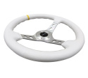 Reinforced Steering Wheel - 350mm Sport (3\'\' Deep) Silver Spoke, White Leather finish,White Stitch