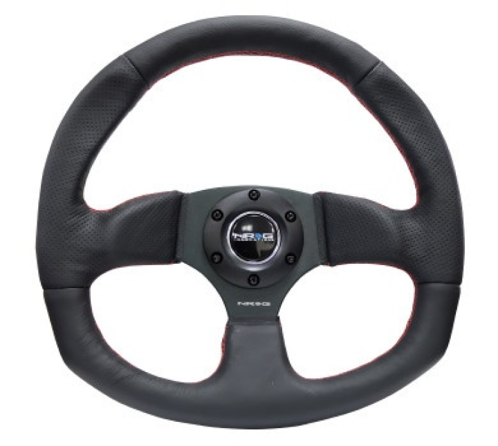 Reinforced Steering Wheel - Leather Steering Wheel w/ RED stitch in the group Interior / Steering Wheels & Hubs / Sports steering wheels & Wooden steering wheels / Sport Steering Wheels at DDESIGN Scandinavia AB (NRG-RST-009R-RS)